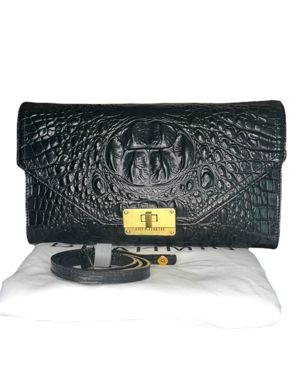 Brahmin Croc-Embossed Convertible Clutch Shoulder Bag